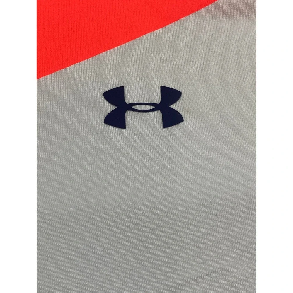 Under Armour Mens Playoff Polo Shirt White Neon Orange HeatGear Loose Fit Large‎